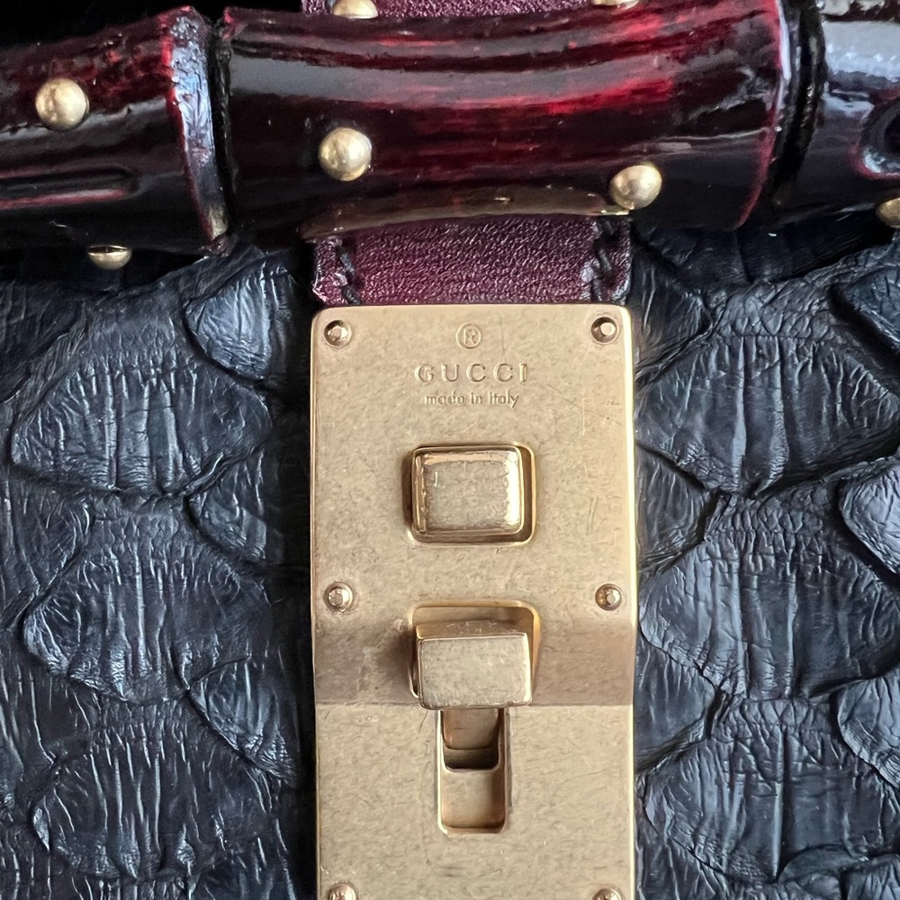 Auth.Gucci 100% Real Python Skin And Burgundy Lea… - image 4